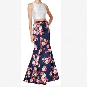 Xscape floral two piece mermaid prom dress
